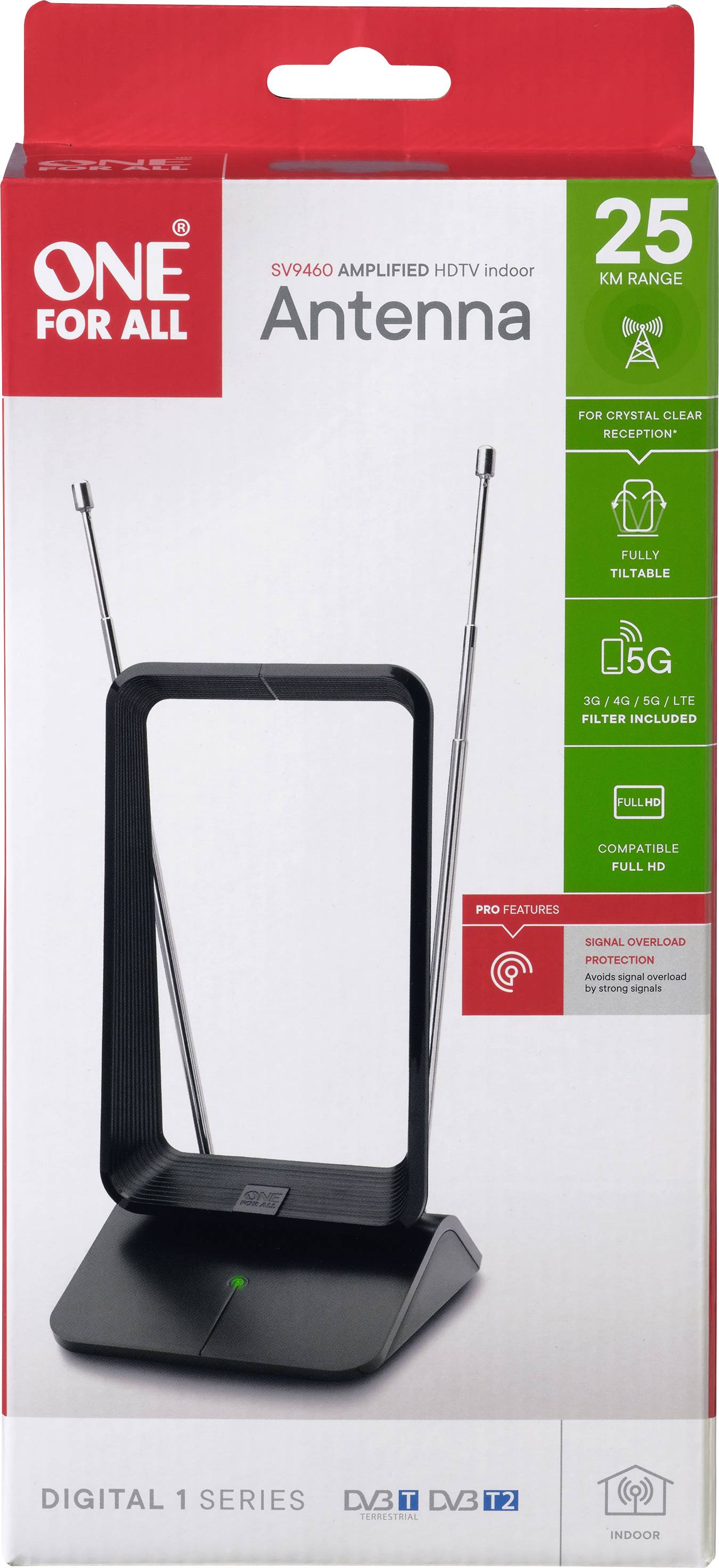 One For All SV 9460-5G DVB-T/T2 passive telescopic antenna Indoors Black-4