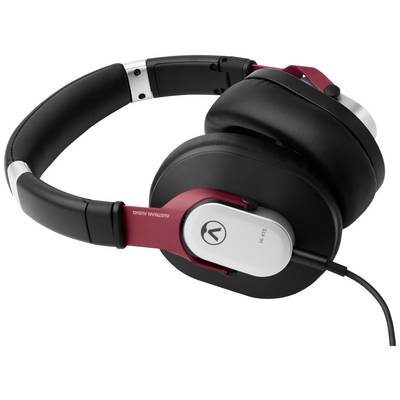 Black over-ear headphones with red accents and a cable. Side marking: 'Austrian Audio H-X15'.