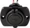 Black socket with two cables, red and black, for power supply, front view.<br><br>Note: The translation is already in British English and does not require significant changes.