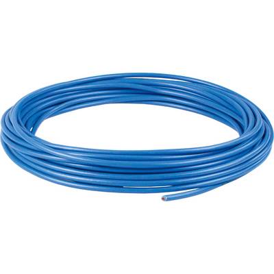 A coiled blue cable reel on a white background.
