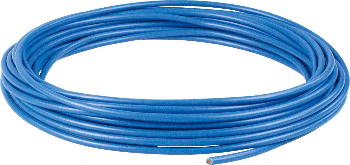 A coiled, blue-insulated cable used for electrical installations.