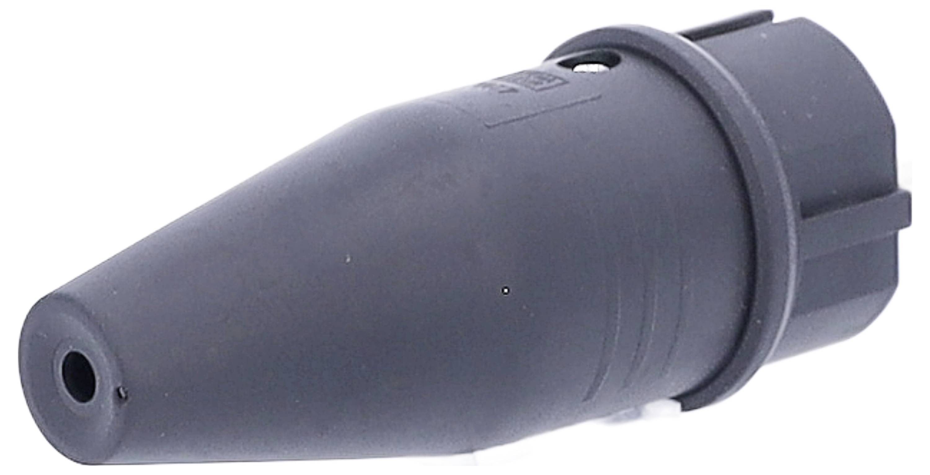Black cone jet nozzle used for pressure washers. It shows a narrow, conical shape with a round outlet.