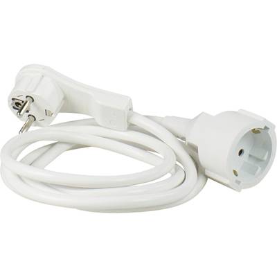 A white extension lead with a Schuko plug and a Schuko socket, shown wound up.