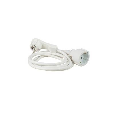 A white extension lead with a plug and socket, coiled on a white background.