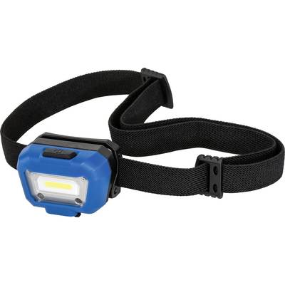 Head torch with blue casing and black, adjustable strap. Ideal for hands-free working in dark environments.