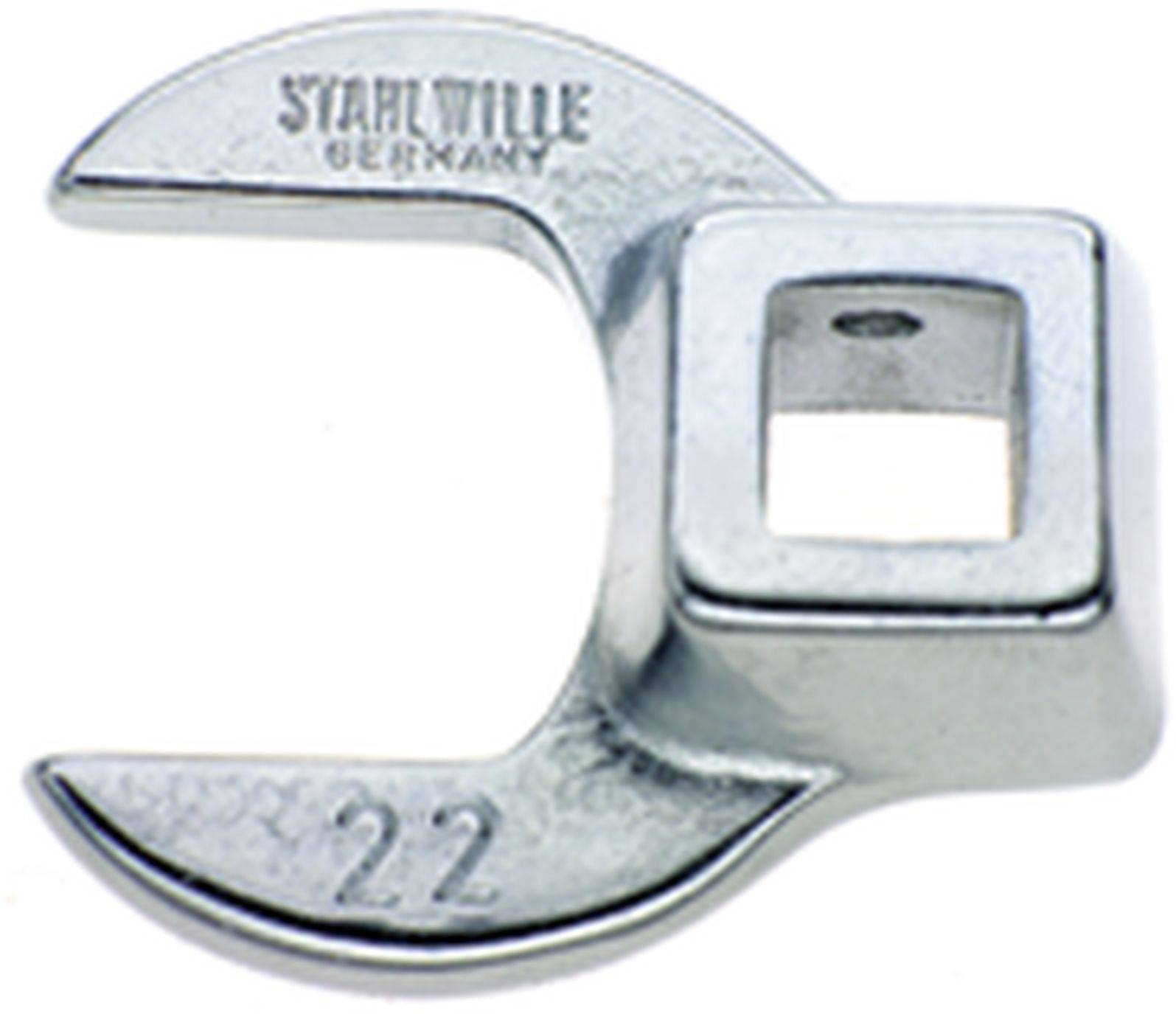 Open-ended ring spanner, size 22. Text on the tool: 'STAHLWILLE GERMANY'. Silver metallic surface.