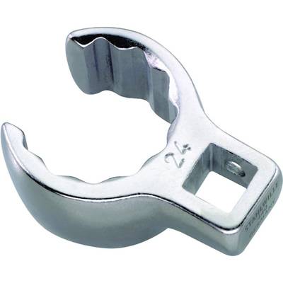 A silver, toothed spanner, 24mm in size, with a square opening, suitable for specialised fastening work.