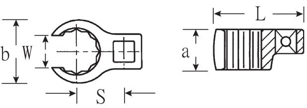Diagram shows technical drawing with detailed measurements. Rectangular frame and connections. Arrows and letters indicate dimensions.