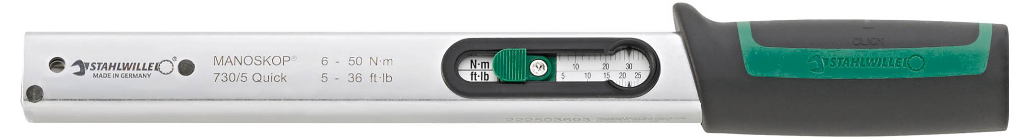 Torque wrench with scale, handle, and adjustment mechanism for precise force measurement. Suitable for workshop applications.<br><br>(Note: This translation is already in British English, so no significant changes were needed.)