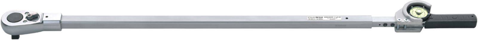 Torque wrench with digital display on the handle and a long lever arm, suitable for precisely tightening screws.