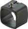 Black plastic holder with screw for fixation. Rectangular shape, hollow inside. Usable for mounting or securing purposes.