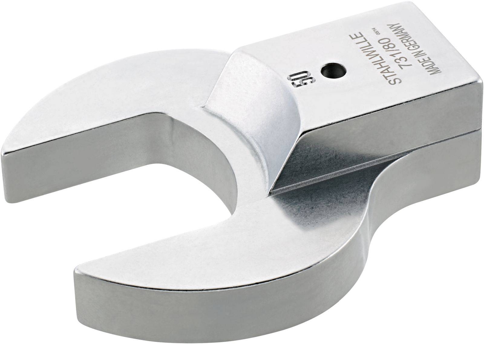 A silver hook spanner with the engraving 'STAHLWILLE 73/80, MADE IN GERMANY', used for tasks in mechanics.