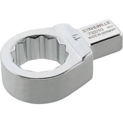 Ring spanner with the inscription 'STAHLWILLE 732/10 MADE IN GERMANY'. Chrome-plated tool, suitable for professional applications.