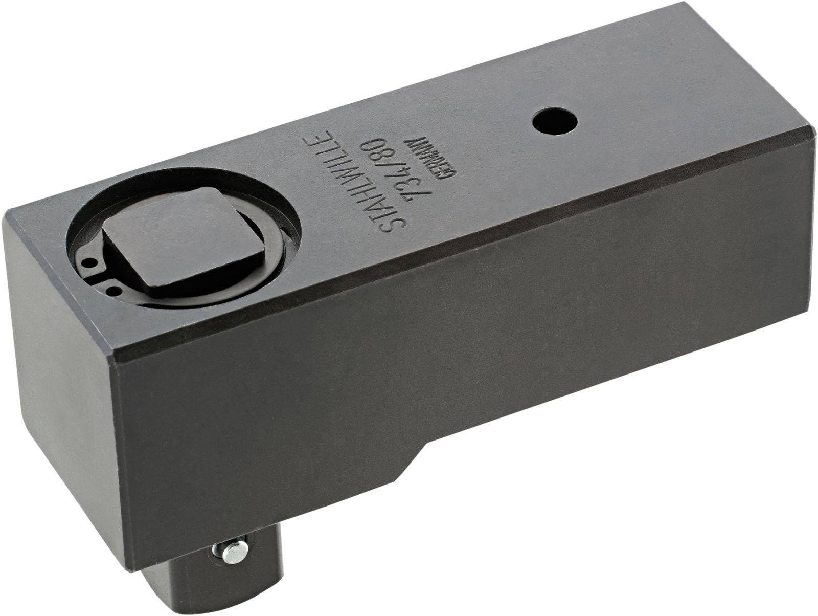 Metallic tool component with a hole and the marking 'STAHLWILLE 714/80' on the surface, rectangular in shape.