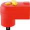 Red corner drill attachment with yellow wheel, suitable for easy drilling in hard-to-reach corners and angular areas.