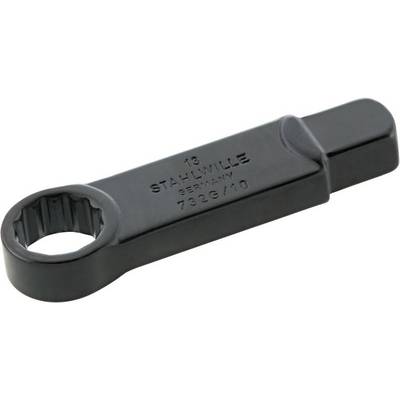 A Stahlwille ring spanner, size 13, made of black metal. Suitable for loosening or tightening screws and nuts.
