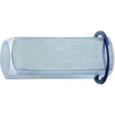 A blue hexagonal steel pin with rounded ends and a black plastic clip at one end. Used in technical applications.