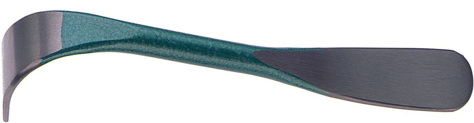 Metal crowbar with a curved tip and flat blade, commonly used in construction and demolition work.