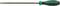 A metal file with a black and green handle.