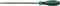 Metal file with a green handle and rough surface for processing materials.