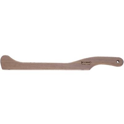 Wooden cheese planer with handle, specially shaped for slicing raclette cheese.