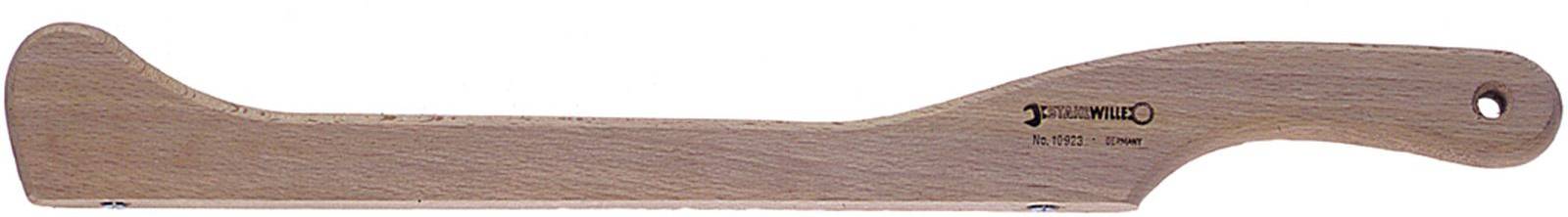 Wooden tool with a long handle and a flat, broad end. Likely used for smoothing or rolling materials.