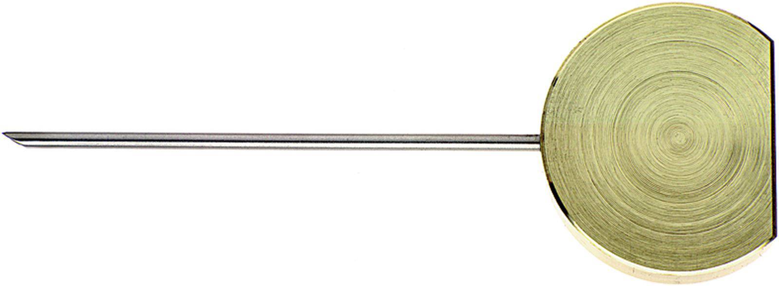 A flat, round object with a spiral pattern and a long, thin rod, likely an ancient Roman measuring instrument.
