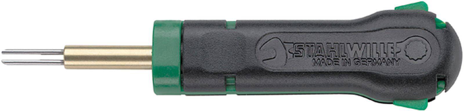 A tool with a handle and a metal tip, bearing the inscription 'Stahlwille made in Germany'.