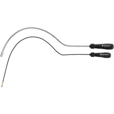 A flexible inspection mirror and a gripper with black handles, ideal for hard-to-reach areas.