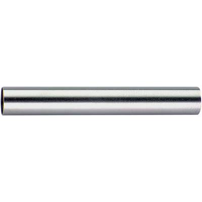 A gleaming, cylindrical metal rod with a smooth surface lies horizontally.