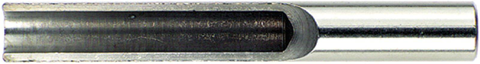 Cross-section of a silver tube shows the inner dark hollow space.