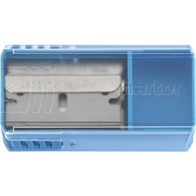 A blue safety knife holder with a visible metal blade compartment.