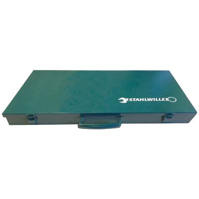 'Stahlwille' metal tool case, rectangular, with handle and two catches, closed.