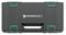 A tool case with a central handle, labelled 'STAHLWILLE'. Dark housing with green locks. Ideal for tool storage.