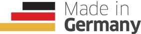 'Made in Germany' logo with two horizontal bars, light blue on top, dark blue on the bottom.