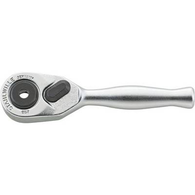 A silver ratchet with an ergonomic handle. Inscription 'Stahlwille Germany'. Suitable for use in the workshop.