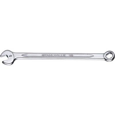 A chrome-plated, double-sided spanner with the inscription 'STAHLWILLE 16', open-ended on the left and hexagonal on the right side.