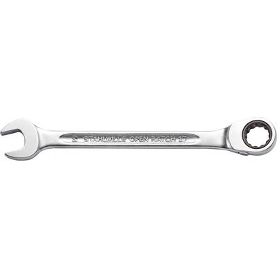 Metal ratchet spanner with 'STAHLWILLE OPEN RATCH 17' inscription.