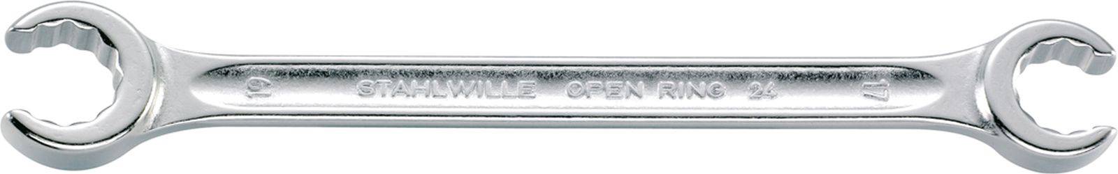 A silver ring spanner with the marking 'STAHLWILLE OPEN RING 24'.