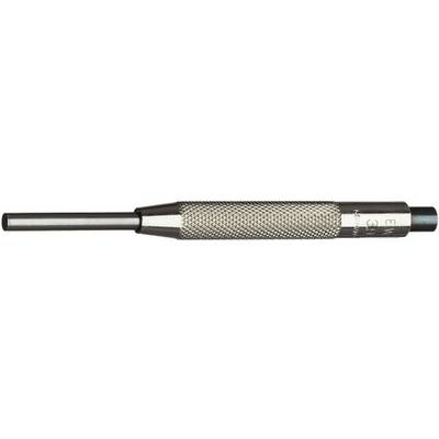 Metal stamp with a knurled handle and a pointed end, suitable for marking or imprinting materials.
