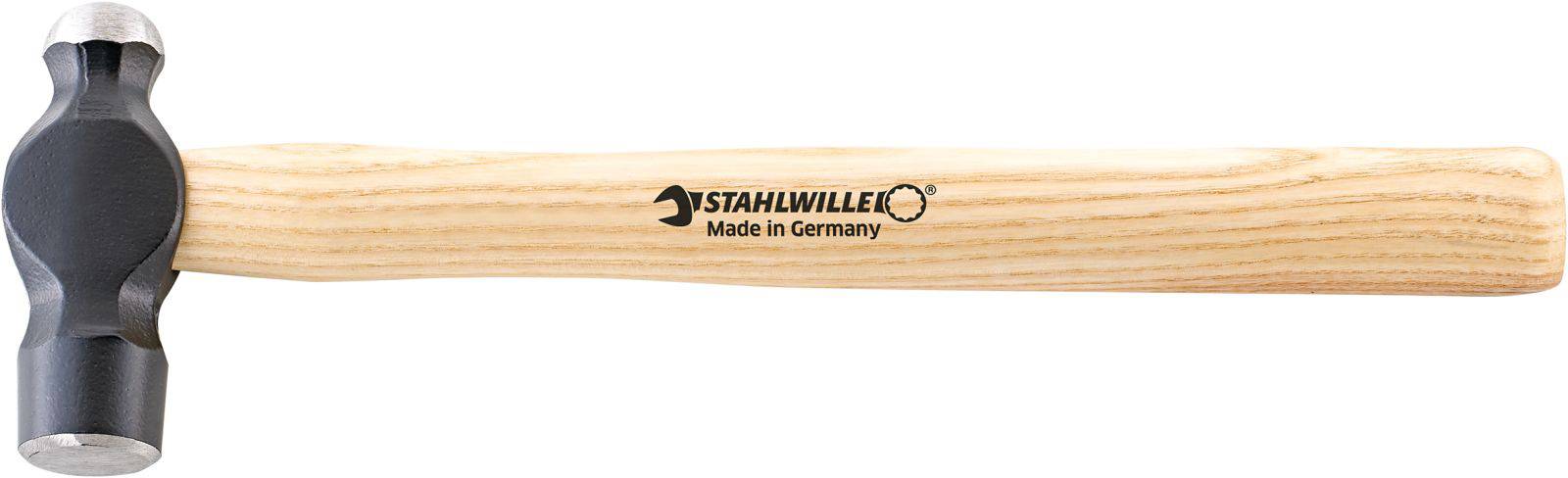 A hammer with a wooden handle and metal head, bearing the inscription 'STAHLWILLE Made in Germany'.