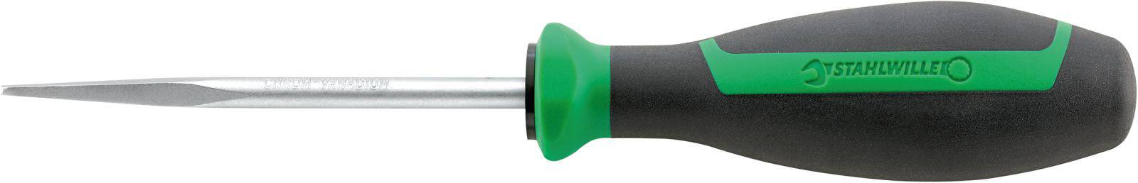 A green and black screwdriver with an ergonomic handle, suitable for precision work.