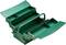 An opened, green toolbox with multiple compartments for storing and organising tools.