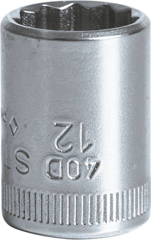 Silver 12-mm socket with a ridged edge and numerals embossed on the surface.