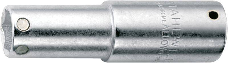 Metallic socket nut with hexagonal opening, steel alloy, suitable for use with spanners.