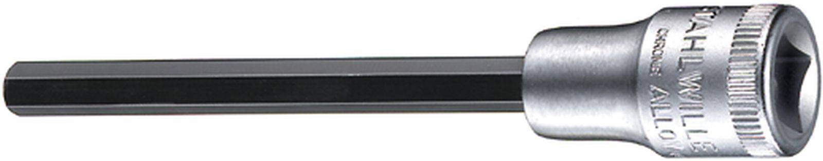 Hexagonal screwdriver bit with metal handle and logo, set against a white background. Designed for precise fastening work.