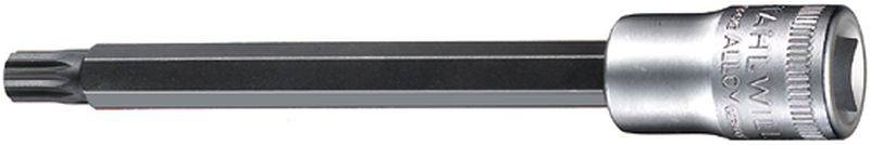 A long socket extension with T-profile, suitable for specialised screws, manufactured from gleaming metal.