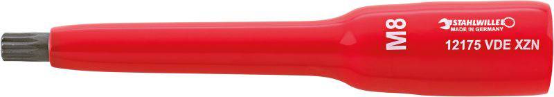 Red screwdriver with 'M8', 'STAHLWILLE MADE IN GERMANY', '12175 VDE' inscription.
