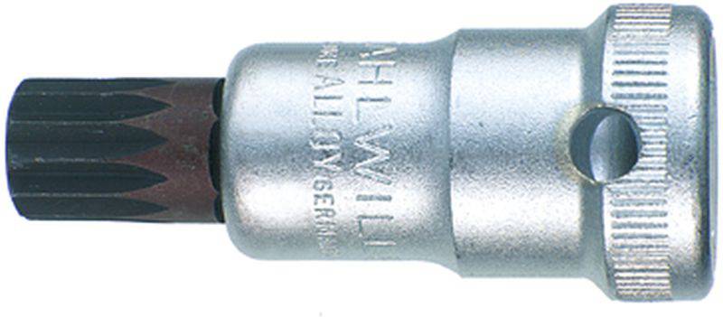 Metal socket key insert with a knurled handle and a hexagonal internal shaft, suitable for screw-related work.
