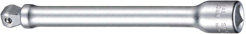 Silver hex-head extension bar on a white background, cylindrical in shape with a hexagonal end, commonly used for tools.